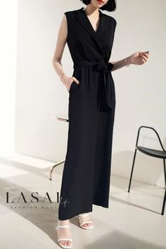 Lasaky - Classic and Sophisticated Wide Leg Jumpsuit with Belt Fitted Chic Strapless Jumpsuit In Solid Color, Elegant Fitted Strapless Jumpsuit Solid Color, Casual Sleeveless Pantsuit For Party, Elegant Solid Color One-piece Jumpsuits And Rompers, Elegant Solid Color One-piece Jumpsuit Or Romper, Elegant One-piece Jumpsuits And Rompers In Solid Color, Elegant Solid Color One-piece Jumpsuit, Elegant Solid Color Jumpsuits And Rompers For Spring, Sleeveless Summer Pantsuit For Office