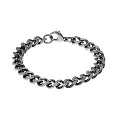 "Add something new to your daily look with this stainless steel curb chain bracelet. Add something new to your daily look with this stainless steel curb chain bracelet. Length: 8.5 in. Chain width: 9 Chain type: curb Clasp: lobster-claw Metal: stainless steel Finish: antiqued Packaging: boxed Please note, due to the high value of this item, a signature may be required upon delivery. Size: 8.5"". Color: Grey. Gender: male. Age Group: adult." Metal Cuban Link Bracelet With Solid Construction, Metal Cuban Link Bracelet With Curb Chain, Cuban Link Bracelet With Curb Chain In Metal, Modern Curb Chain Link Bracelet, Classic Cuban Link Metal Bracelet, Classic Metal Cuban Link Bracelet, Classic Cuban Link Metal Bracelet For Everyday Wear, Classic Cuban Link Metal Bracelet For Everyday, Classic Metal Cuban Link Bracelet For Everyday