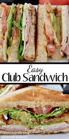 the club sandwich is cut in half and ready to be eaten