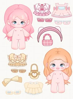 paper doll with pink hair and accessories