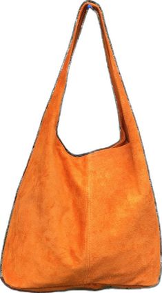 Rectangular Suede Bag For Fall, Orange Bucket Shoulder Bag For Everyday, Orange Bucket Bag With Large Capacity For Everyday Use, Orange Soft Leather Shoulder Bag For Travel, Orange Tote Bucket Bag For Everyday Use, Orange Bags With Leather Handles For Errands, Suede Shoulder Bag With Leather Handles For Errands, Everyday Hobo Bag With Suede Lining, Orange Double Handle Shoulder Bag For Errands