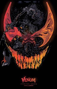 an image of a demonic demon with fangs on it's face and the word venom written