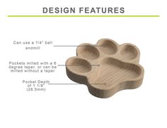 an image of a dog paw shaped wooden tray with instructions on how to use it