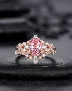 Oval Morganite Wedding Ring With Rose Cut Diamonds, Oval Rose Gold Diamond Ring With Center Stone, Oval Diamond White Sapphire Ring For Wedding, Rose Gold Marquise Gemstone Wedding Ring, Oval Morganite Wedding Ring With Brilliant Cut, Oval Rose Gold Diamond Wedding Ring, Oval Rose Gold Diamond Ring, Oval Rose Gold Cluster Ring With Rose Cut Diamonds, Oval Rose Gold Diamond Ring With Gemstone