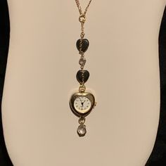 Original One Of A Kind Hematite Heart And Gold Chain Clock Drop Necklace Hematite Heart Stones Wrapped In Gold Figaro Chain Real Geneva Clock Drop Clock Jewelry, Clock Necklace, Gold Figaro Chain, Heart Stones, Gothic Necklace, Jewelry Accessories Ideas, Stone Wrapping, Figaro Chains, Figaro Chain