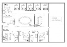 an office floor plan with several tables and chairs