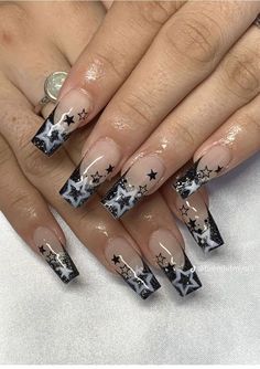 Goth Nails, Grunge Nails, Girly Acrylic Nails, Unique Acrylic Nails, Star Nails