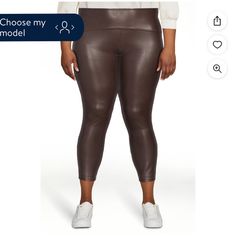 Material: 87% Nylon/13% Spandex Care: Machine Washable Country Of Origin: Imported Size: Xxl (20) Fit: Fitted Closure: Pull-On Styling With Wide Elastic Waistband For Added Comfort Features: Shiny Finish Faux Leather Faux Leather Leggings For Women From Time And Tru Faux Brown Leather Leggings, Brown Stretch Faux Leather Leggings, Chocolate Brown Faux Leather Leggings, Brown Liquid Leggings, White Stretch Jeans, Khaki Pants Women, Sleek Faux Leather Full-length Leggings, Flower Pants, Womens Black Pants