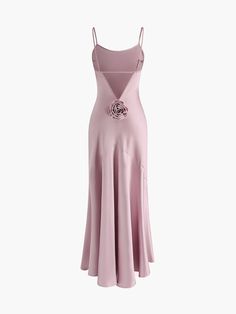 Rosette Pleated Backless Cami Long Dress Plain Style, 15 Dresses, Fitted Dress, Square Neck, Pink Dress, Dress Length, Dress Skirt, New Dress, Long Dress