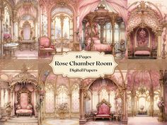 this is an image of a pink and gold victorian style room with roses on the walls