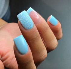 Blue Glitter Nails, Nagellack Trends, Blue French, Blue Nail, Dipped Nails