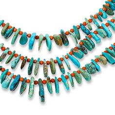 Jay King Turquoise and Orange Coral 18" Necklace  Add a pop of fun gemstone color to your neckline with this unique, layered necklace. The handcrafted, beaded piece features three rows of blue-green turquoise chips and orange coral beads for a chic, casual look that's perfect for summertime dressing. From Jay King.       Approx. 18"L x 1-11/16"L with 2-3/4" extender     Stamped .925     Hook closure     Necklace has three rows of turquoise and orange coral beads   Stone Information       All sizes and weights approximate     Stabilized Compressed Color-Enhanced Orange Coral - Faceted rondelle (4x2mm), faceted round (3mm); harvested in Indonesia     Stabilized Spruce Mountain Turquoise - Nugget (5x5mm to 8x8mm), chip (6x9mm to 15x18mm); mined in China Turquoise Multi-strand Gemstone Necklace, Turquoise Multi-strand Gemstone Necklaces, Turquoise Gemstone Multi-strand Necklace, Artisan Double Strand Turquoise Necklaces, Artisan Double Strand Turquoise Necklace, Artisan Turquoise Multi-strand Necklace, Turquoise Multi-strand Necklace With Gemstone Beads, Turquoise Multi-strand Hand-strung Necklace, Artisan Turquoise Double Strand Beaded Necklace