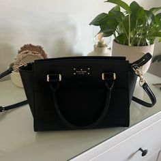 Like New Excellent Condition 9.2h X 12.2 L Bearskin Embossed Cowhide Leather Jacquard Lining Gold Tone Hardware No Dust Bag Black Kate Spade Bag With Adjustable Strap, Kate Spade Black Bag With Gold-tone Hardware, Kate Spade Black Crossbody Satchel, Kate Spade Black Satchel For Everyday Use, Kate Spade Bags With Gold-tone Hardware For Everyday Use, Kate Spade Black Satchel Bag, Kate Spade Black Satchel With Adjustable Strap, Kate Spade Black Satchel, Grove Street