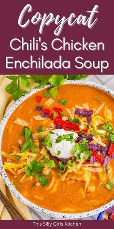 a bowl of chili chicken enchilada soup