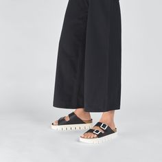 Arizona Chunky Birko-Flor Black | BIRKENSTOCK Spring Clogs, Birkenstock Sandal, Birkenstock Styles, Black Birkenstock, Two Strap Sandals, Boys Sandals, Platform Clogs, Men Suede, Suede Fashion