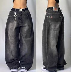 New American Hip-hop Retro Washed Loose Jeans Female Y2K High Street Harajuku High Waist Fashion Baggy Jeans Men, Y2k Harajuku, Mid Waist Pants, 2 Piece Skirt Set, Zippered Cardigan, Women Y2k, Wide Trousers, Pants Fit