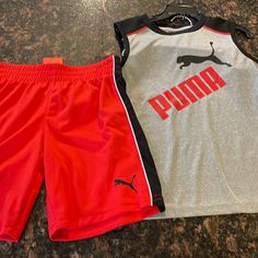 Nwt Boys Puma 2-Piece Short & Tank Red Sportswear Sets For Sports, Sporty Red Playwear Set, Red Sporty Playwear Sets, Red Sporty Playtime Sets, Puma Outfit, Matching Sweats, Puma Kids, Puma Shirts, Girls Vest