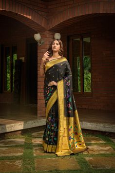 Introducing our exquisite Paithani Pure Silk Handloom Saree adorned with Pure Jari detailing, adding a touch of elegance to your wardrobe. Crafted from pure soft silk intertwined with gold jari, this saree boasts a length of 5.50 meters, accompanied by a blouse piece of 0.80 meters. Indulge in the luxury of soft silk, beautifully woven with pure gold zari, Experience the allure of fabrics that tell a story, enhancing your grace and style effortlessly. Multicolor Unstitched Traditional Wear With Meenakari, Multicolor Meenakari Saree For Eid, Festive Multicolor Meenakari Blouse Piece, Multicolor Anarkali Blouse Piece With Meenakari, Multicolor Meenakari Blouse Piece For Eid, Multicolor Meenakari Traditional Wear For Navratri, Bollywood Style Meenakari Saree For Diwali, Diwali Traditional Wear With Meenakari, Multicolor Meenakari Anarkali Blouse Piece