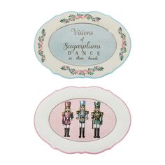 two small plates with the words victorias of sugarplums dance on each plate