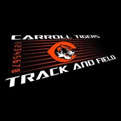 the logo for carroll tigers track and field, which is on display in front of a black background