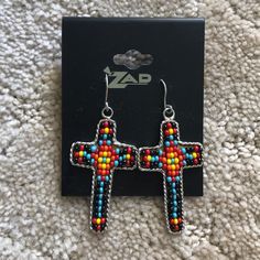 Brand New And Never Worn! Beautiful Beaded Cross Earrings With Shiny Silver Backs. Earrings Are 1.5” Long X 1” Wide Thanks For Looking! Southwestern Multicolor Nickel-free Beaded Earrings, Southwestern Style Multicolor Nickel-free Beaded Earrings, Southwestern Style Beaded Earrings For Gift, Southwestern Beaded Earrings As Gift, Southwestern Style Beaded Earrings As Gift, Southwestern Style Beaded Earrings With Ear Wire As Gift, Southwestern Style Colorful Beaded Earrings For Gift, Southwestern Style Colorful Beaded Earrings As Gift, Southwestern Style Colorful Beaded Earrings