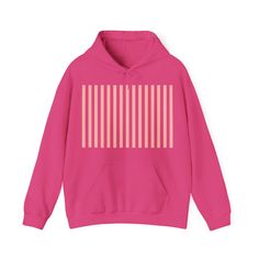 This Coral Pink Stripes Hoodie offers a classic and chic look with its pink and white vertical stripes. The soft colors and cute design make it perfect for any girly outfit. Stay pretty and stylish with this cozy hooded sweatshirt. Stay comfy and cozy with this unisex heavy blend hooded sweatshirt. Made with a thick blend of cotton and polyester, it feels plush, soft and warm, a perfect choice for any cold day. In the front, the spacious kangaroo pocket adds daily practicality while the hood's d Pink Cotton Hoodie Sweatshirt, Pink Hoodie Sweatshirt, Trendy Pink Sweatshirt With Drawstring Hood, Striped Cotton Hooded Sweatshirt, Striped Cotton Sweatshirt With Drawstring Hood, Trendy Pink Hoodie For Winter, Striped Sweatshirt With Drawstring Hood For Winter, Trendy Pink Hooded Hoodie, Striped Long Sleeve Hoodie With Drawstring