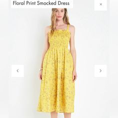 Bnwt Yellow Midi Smocked Floral Dress Spring Yellow Midi Dress With Smocked Back, Spring Midi Smocked Top For Daywear, Spring Sundress With Smocked Bodice For Daywear, Spring Smocked Midi Dress With Elastic Neckline, Spring Smocked Dress With Elastic Neckline For Brunch, Spring Smocked Dress With Elastic Neckline, Spring Midi Smocked Dress With Elastic Neckline, Spring Midi-length Smocked Dress With Elastic Neckline, Spring Midi Length Smocked Dress With Elastic Neckline