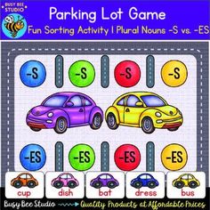 the parking lot game is shown with cars and numbers for each player to use in this game