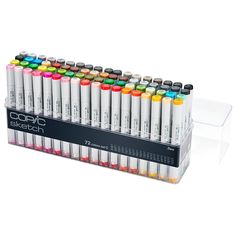 a display case filled with lots of different colored markers