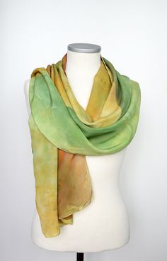 Silk Scarf  Lady in the green. Hand Pained Scarf by AstaSilkWorld Green Hand Dyed Bohemian Scarf, Artistic Hand Dyed Green Silk Scarf, Handmade Bohemian Green Silk Scarf, Hand Painted Green Silk Scarf, Handmade Green Bohemian Silk Scarf, Artistic Hand-dyed Green Scarves, Artistic Hand Painted Green Silk Scarf, Batik Scarf, Fall Scarf