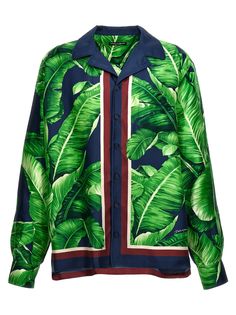 100% Silk Silk Shirt Men, Printed Silk Shirt, Banana Tree, Tuxedo Shirts, Twill Shirt, Leopard Print Blouse, Print Placement, Grass Green, Dolce E Gabbana