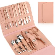 16 IN 1 Professional Manicure Set The practical manicure set comprises 16 items of face, nail, and pedicure care equipment. You would obtain everything you needed in this tools set. Stainless Steel Manicure and pedicure kits are composed of high-quality stainless steel and have a razor-sharp blade, which will be easy to use and long-lasting. Compact Manicure Kit Ergonomic design, all tools have non-slip handles, making them easy to use and grip.Perfect matching between the curvature of the blade Nail Care Tools, Plucking Eyebrows, Curved Nails, Ingrown Nail, Glass Nail File, Professional Manicure, Ingrown Toe Nail, Pedicure Kit, Manicure Kit