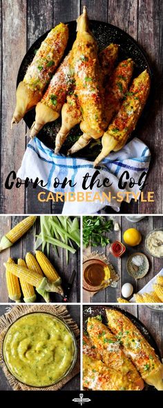 corn on the cob with different types of vegetables and sauces, including corn