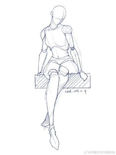 a drawing of a woman sitting on top of a bench with her legs spread out