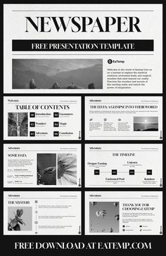 Free Newspaper PowerPoint Template - EaTemp Elegant Google Slides, Slide Show Presentation Templates, Google Slides Layout Ideas, Newspaper Presentation Design, Slides Google Templates, Google Powerpoint Template, Best Powerpoint Templates, Newspaper Slide Template, Slideshow Design Layout