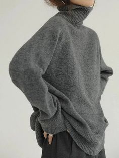 Cozy Elegance: High-Neck Sweater Tops with Loose Long Sleeves in Solid Colors Loose Jumper, Winter Turtleneck, Pull Oversize, Cashmere Sweater Women, Grey Turtleneck, Turtle Neck Jumper, Winter Pullover, Loose Pullover, Estilo Chic