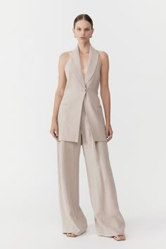 St. Agni | Tops Tailored Suit Women, Australian Clothing, Meghan Markle Style, St Agni, Linen Suits, Backless Design, Fashion Photoshoot, Knitted Tank Top, Matching Dresses