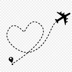 an airplane flying in the sky with a heart on it's tail, as well as