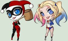 two cartoon characters are dressed up as harley and harley, one is holding a bat