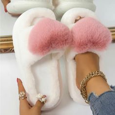 Fall In Love With These Adorable Slippers With Precious Heart Design, While Keeping Your Feet Warm And Cozy. Brand New Never Worn. White Heart Slippers, Cozy Shoes, Corded Lace Fabric, Cozy Slippers, Leather Boots Heels, Cord Lace, Womens Wedding Dresses, Warm Slippers, Slippers Cozy