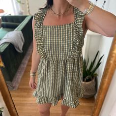 - Size Large - Gingham Pattern - Tie Back - New Without Tags Gingham Plaid Dress With Ruffles For Brunch, Gingham Plaid Dress With Ruffles For Day Out, Spring Garden Party Gingham Plaid Dress, Plaid Sundress For Brunch, Casual Gingham Plaid Dress For Picnic, Casual Gingham Plaid Dress For Picnics, Casual Plaid Dress With Ruffles, Gingham Plaid Mini Dress For Brunch, Gingham Plaid Square Neck Dress For Brunch