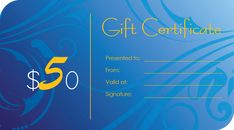 a gift certificate with an image of a blue background