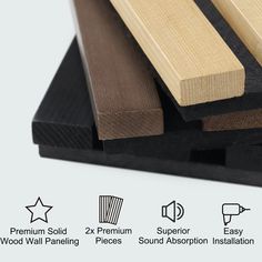 three different types of wood planks on top of each other with instructions to install them