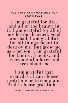 a pink background with the words positive affirmations for gratitude