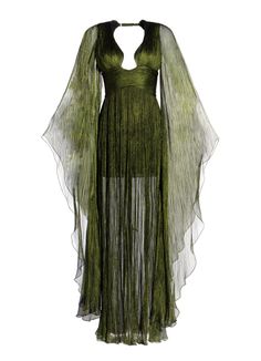 Maria Lucia Hohan, Cape Gown, Green Gown, Goddess Dress, Cape Sleeves, Scalloped Trim, Style Maxi Dress, Designer Gowns, Fantasy Fashion