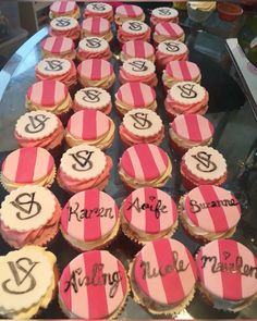 pink and white cupcakes with numbers on them