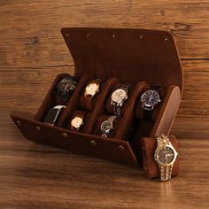 ⌚Description: Watch Storage Case, Watch rolls full grain leather, Husband Gift, Protective Watch Holder, Anniversary gift, Lovers Gifts, Groomsmen Gift, Father's Day gift - Travel Watch Case Holds 8 Watches ⌚This Leather Watch Case Specification: Materials: Crazy Horse Leather Size: 12.13 * 2.95 * 7.28 in / 30.8 * 7.5 * 18.5cm Weight: 1.98lb / 900g Accessories: Steel Buckle  My Other Types Watch Leather Case:  ⌚Our Leather Case Characters/Personalization:  These cases can be laser engraved as per your will. You can have your initials or your loved one's on the case laser engraved for a small fee. You want a logo, Small text, Initials... Also, a quote can be laser engraved. Just select a font and add your engraving instructions in the professionalization box and we will arrange and customiz Leather Watch Case, Leather Watch Box, Watch Cases, Watch Organizer, Watch Roll, Watch Holder, Watch Storage, Groomsmen Gift, Watch Box