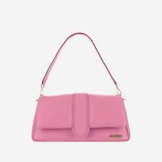 100% Lambskin Baguette Satchel With Detachable Strap, Evening Baguette Bag With Adjustable Strap, Pink Leather Flap Bag With Double Handle, Classic Pink Shoulder Bag For Evening, Classic Pink Evening Shoulder Bag, Evening Baguette Shoulder Bag, Pink Evening Baguette Satchel Bag, Pink Baguette Bag With Gold-tone Hardware For Evening, Pink Evening Baguette Bag With Gold-tone Hardware