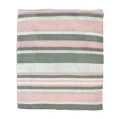 a pink and green striped blanket on a white background