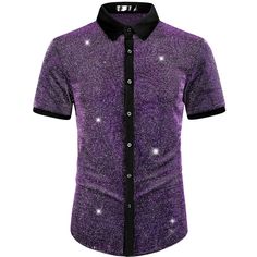 This stylish short-sleeved button-down shirt features a sheer mesh design with a shiny pattern that exudes charm and fashion. The see-through quality adds a touch of charm, making it a perfect choice for various occasions such as weddings, clubbing, or late-night outings. Pair this unique shirt with sleek leather pants to elevate your look. Unlike ordinary shirts, the contrasting color design of this shiny shirt adds a fashionable twist to your ensemble. Get this trend of metallic shirts as they Glitter Shirt, Stylish Party, Charm Making, Unique Shirt, Mesh Design, Casual Streetwear, Button Shirt, Late Night, Contrasting Colors